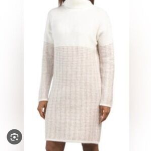NWT Tahari Cream and Tan Knit Sweater Dress